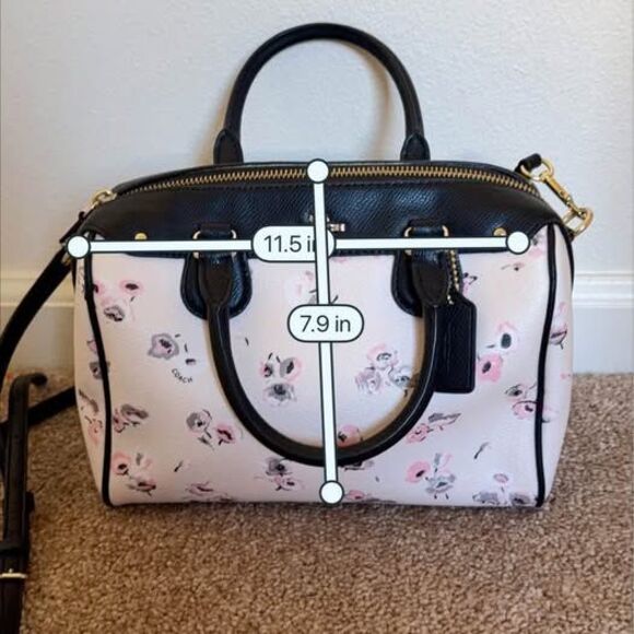 Coach Mini Bennett Satchel Crossbody Bag – Floral Print, Black/Pink, Leather - Picture 4 of 10
